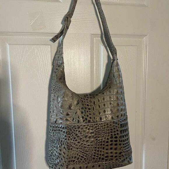 Clarita Accessories leather Gray Crocodile-Embossed  handmade Shoulder Bag - Picture 2 of 13